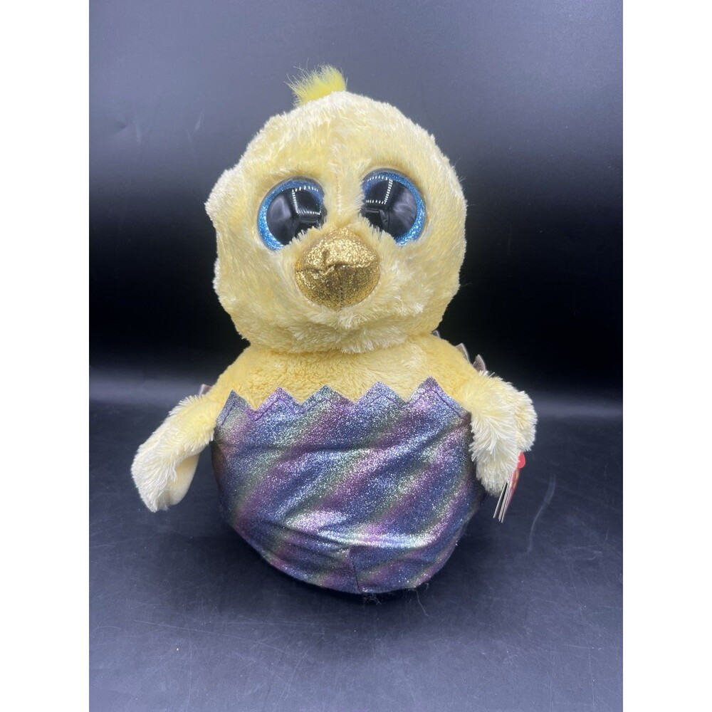 Ty Beanie Boos Megg Chick Plush 10” Yellow Rainbow Egg Glitter Eyes NWT